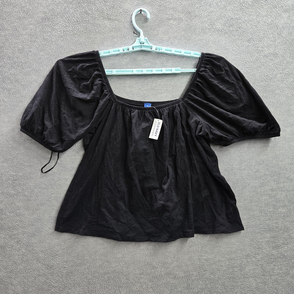 Old Navy Women Blouse XL Black Milkmaid Ruched Square Neck Pullover NWT